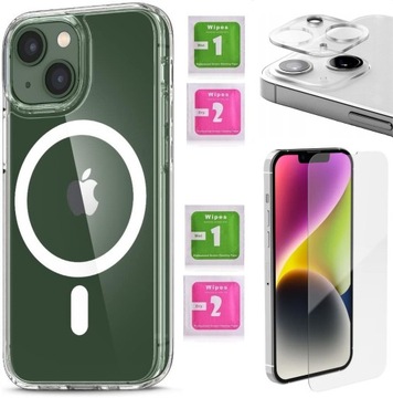 Przezroczyste etui Magnetic do iPhone 13 mini + Szkło ekran + Szkło aparat