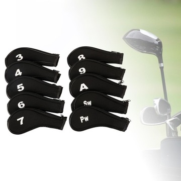 10x Zestaw żelaznych nakryć głowy na główkę kija golfowego, ochraniacz na główkę kija golfowego, czarny