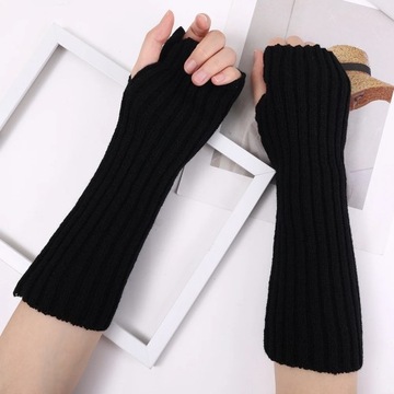 Women Knitted Arm Warmers Gloves Soft Wool Arm Sleeve Long Fingerless