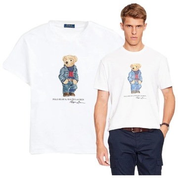 t-shirt polo ralph lauren premium meska koszulka biala miś BEAR