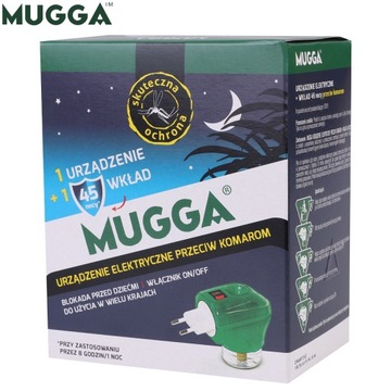 MUGGA ELEKTRO от комаров + 2 сменных картриджа, жидкость 5 мл, 45 ночей, РЕПЕЛЛЕНТ для контакта