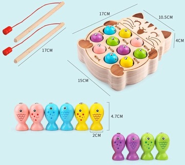 ДЕРЕВЯННЫЙ МАГНИТ ДЛЯ РЫБАЛКИ КОШКА + УДОЧКА ДЛЯ РЫБАЛКИ