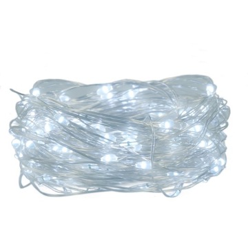 Lampki LED 50 diod drucik na baterie białe zimne