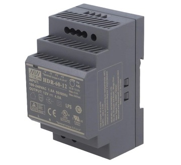 Zasilacz na szynę DIN 60W HDR-60-12 Meanwell 12V