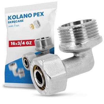 KOLANO PEX SKRĘCANE 16x3/4 GZ ZŁĄCZKA ŁĄCZNIK RUR KOLANKO MOSIĘŻNE SKRĘTNE