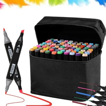 MARKERY ALKOHOLOWE 80 SZT PISAKI DWUSTRONNE FLAMASTRY ZESTAW + ETUI TORBA