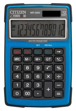Kalkulator wodoodporny citizen wr-3000, 152x105mm, niebieski