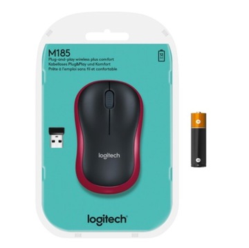 Беспроводная мышь LOGITECH M185, красная