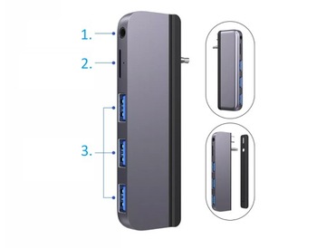 4Apple.pl Адаптер-концентратор для MacBook Pro 14 16 M1 M2 M3 3 разъема USB microSD