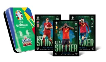 ФУТБОЛЬНЫЕ КАРТОЧКИ CAN OF MINI EURO 2024 TOPPS MATCH ATTAX 28 КАРТ +3 LIMITED