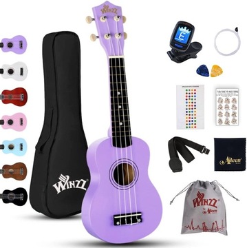 UKULELE SOPRANOWE FIOLETOWE + GRATIS ZESTAW AKCESORIÓW POKROWIEC KOSTKI