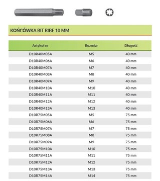 Бита 10 мм RIBE M8 x 75 мм D10R75M08A JONNESWAY
