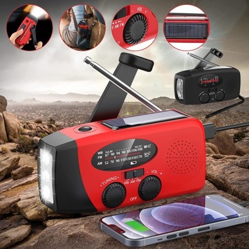 PRZENOŚNE RADIO SOLARNE Z KORBKĄ, AM/FM, AWARYJNE RADIO POGODOWE NA KORBKĘ