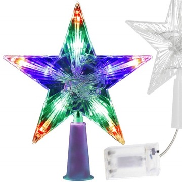 GWIAZDA NA CHOINKĘ CZUBEK 10 LED ŚWIECĄCA OZDOBA SZPIC 15CM CZUB MULTIKOLOR