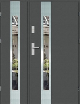 DRZWI ZEWNĘTRZNE DWUSKRZYDŁOWE NOWOCZESNE 121CM INOX 4 55MM