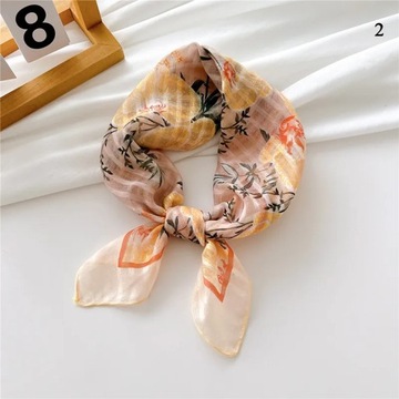Cotton Linen Neck Scarf For Women Colorful Floral Handkerchief Small