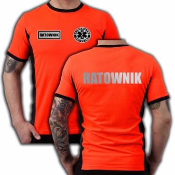 Koszulka bawełniana PREMIUM fluo ratownictwo medyczne RATOWNIK odblaskowy