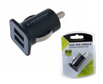 ŁADOWARKA 2x USB, 3.1 A GNIAZDO ZAPALNICZKI 12/24V