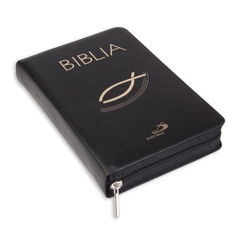Biblia PISMO ŚWIĘTE z rybką oprawa flexy CZARNA z suwakiem kolorowa KOMUNIA