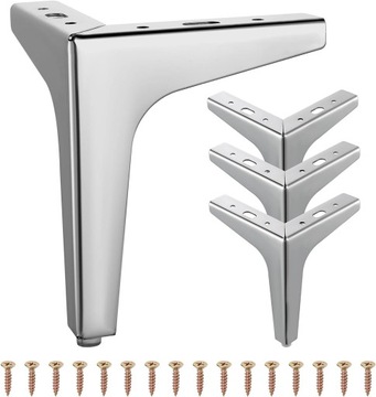 SHEENO METALOWE NOGI DO MEBLI SOFY ZESTAW 4 SZTUKI SREBRNE 13 CM