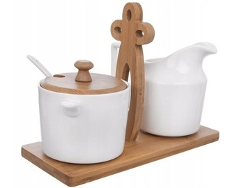 CUKIERNICZKA MLECZNIK STOJAK ZESTAW DO MLEKA CUKRU Z ŁYŻECZKA 280ML