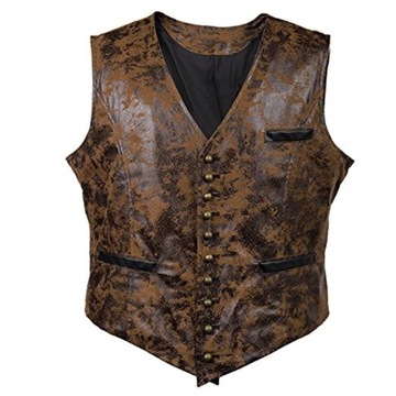 Mens Gothic Steampunk Suede Vest Rivet Button Sing