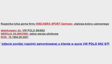 Rozpórka WIECHERS SPORT 515011 tylna stalowa VW POLO 6N/6N2 1994-2001