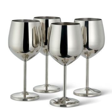 4x STALOWE KIELISZKI DO WINA METALOWE SREBRNE 500ML ZESTAW ŚWIĘTA ŚLUB