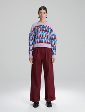 Reserved Monika Brodka sweter wełniany fioletowy ugly wzór print lawendowy