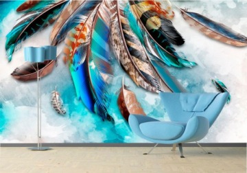 ФОТО ОБОИ ПЕРО ЦВЕТ ПАЛЬМОВЫЕ ЛИСТЬЯ ГРАФИКА