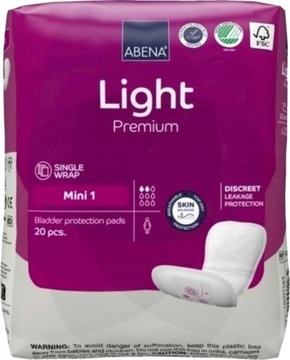 WKŁADKI UROLOGICZNE podpaski na nietrzymanie moczu ABENA LIGHT MINI 20 szt