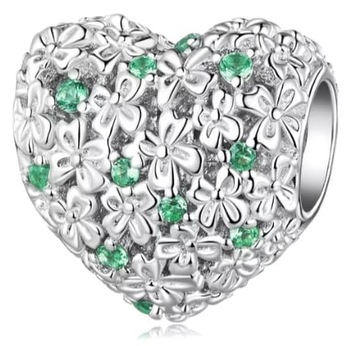MD charms serce kwiaty zielone kamienie | S925
