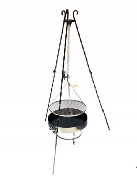 GRILL OGRODOWY TRÓJNÓG RUSZT CHROMOWANY fi 80PALENISKO 80cm + KORBKA