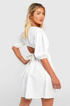 Boohoo biała mini sukienka wycięcie bufki NG2 gdd L