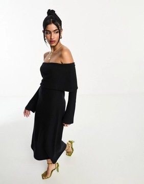 Asos Design zzw czarna sukienka odkryte midi ramiona M NG7