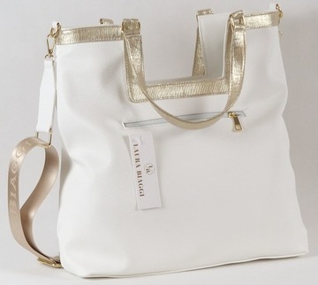 Laura Biaggi torebka klasyczna shopper skóra ekologiczna biały
