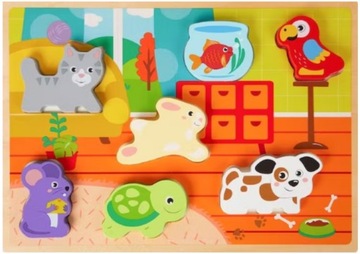 UKŁADANKA DREWNIANA PUZZLE ZWIERZĘTA DOMOWE 8 ELE