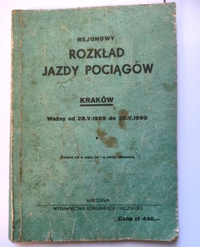 Rejonowy rozkład jazdy pociągów Kraków 1989 1990