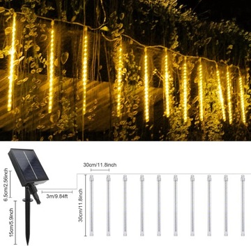 Solarne lampki deszczowe z deszczem meteorów, 30 cm, 10 rurek, 240 diod LED