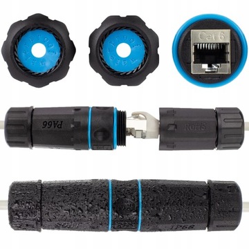 NEKU Кабельное соединение цилиндрический разъем 2x RJ45 FTP STP кат.6 герметичный IP68
