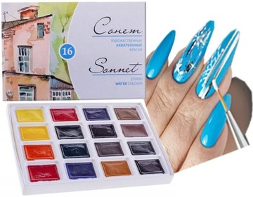 Akwarele Sonnet 16 sztuk do Zdobień Paznokci Manicure