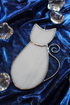 Витраж котенок белый кот подарок кошачье украшение