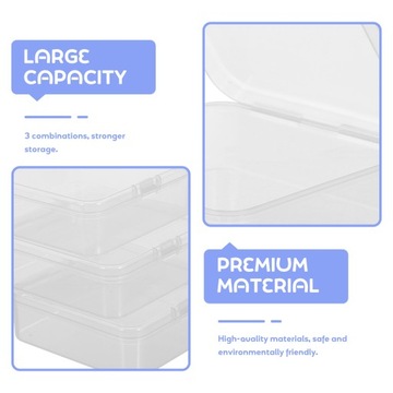 Przezroczyste plastikowe pudełko do przechowywania pojemników na zawiasy 3 szt