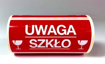 ETYKIETA Z NADRUKIEM UWAGA SZKŁO DWA KIELISZKI 100x50mm 100szt. (2257)