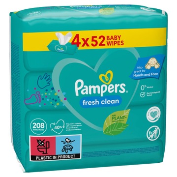 Pampers Fresh Clean Chusteczki 4 opakowania po 52szt = 208 chusteczek