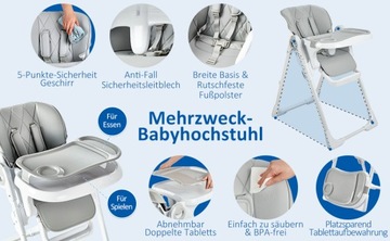 Krzesła dla dzieci składane, regulowane krzesło dla dzieci, 15 kg, szary