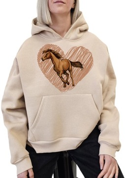 S203 BEŻ HOODIE OVERSIZE KOŃ SERCE XL/XXL
