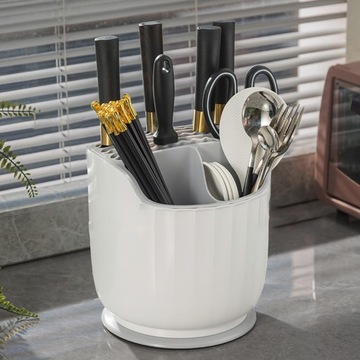 Держатель для кухонной утвари, столовые приборы, сушилка, место для хранения, кастрюля для посуды, белый нож.