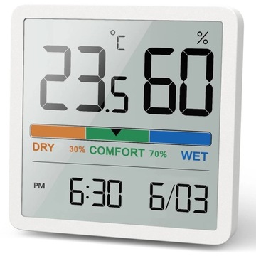 STACJA POGODY TERMOMETR HIGROMETR ZEGAR KALENDARZ MONITOR TEMPERATURY