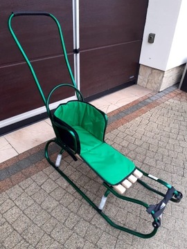 ДЕТСКИЕ САНКИ СО СПИНКОЙ И СПАЛЬНИКОМ, МЕТАЛЛ, ПУШЕР, ПОЛЬСКОЕ КАЧЕСТВО